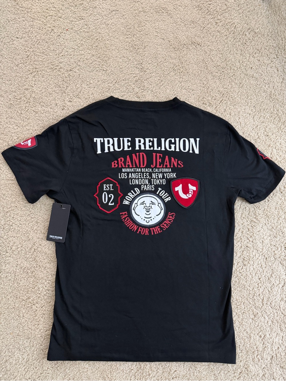 True Religion Black & Red Back Logo Patch Short Sleeve Tee